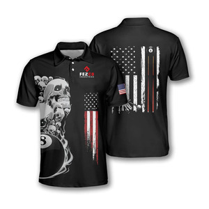 Fezco Industries <b>Men's</b> Black Gothic <b>Skull</b> Billiard Polo <b>Shirt</b> Digital Printed Quick Dry Short Sleeve Woven Polyester - Product Image 1