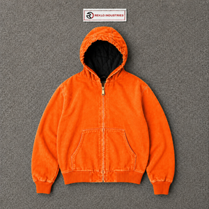 เสื้อฮู้ดซิปสีส้มสไตล์วินเทจทรงโอเวอร์ไซส์ สตรีทแวร์ แจ็คเก็ตมีฮู้ด ล้างสีแบบแอซิดวอช ซิปเต็มตัว ทรงหลวม สวมใส่สบาย ยูนิเซ็กส์ สำหรับฤดูใบไม้ร่วง - Product Image 5
