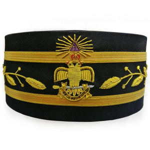 Gorras de Regalia Masónica Personalizables de Gran Venta, Grado 32, Rito Escocés, Gorra de Corona Bordada Duradera con Alas Levantadas Rojas y Amarillas - Product Image 5