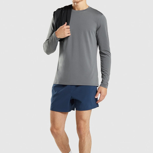 Shorts de sport pour homme, couleur unie, séchage rapide, avec cordon de serrage, taille élastique, poches, longueur mi-longue, style sportif, gris, polyester - Product Image 2