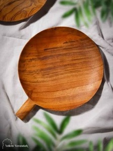 Round Hand Carved Wooden Decorative <b>Plate</b> With Handles Floral Plant Pattern <b>Wall</b> <b>Hanging</b> Platter Decorative Natural Solid <b>Plate</b> - Product Image 4