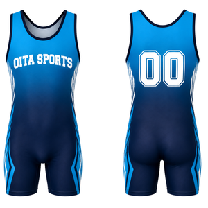 Traje Deportivo de Poliéster Sublimado Azul Rey y Blanco para Hombre, Singlet de Lucha Libre, Ropa de Entrenamiento de Alto Rendimiento - Product Image 1