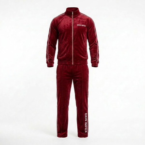 Conjunto Deportivo de Terciopelo Borgoña para Hombre, Dos Piezas, 100% Poliéster, Impermeable, Transpirable, Cintura Elástica, Marca Personalizada, Venta al Por Mayor - Product Image 3
