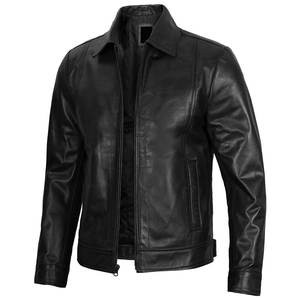 Nouvelle veste noire unie pour homme avec logo personnalisé, coupe slim, en cuir, haute qualité, veste d'hiver, streetwear - Product Image 1