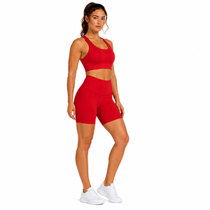 Two Piece Racerback Shorts Gym <b>Set</b> Women Solid <b>Colour</b> Fitness Activewear High Waist Breathable Quick Dry Sports Bra Workout - Product Image 1