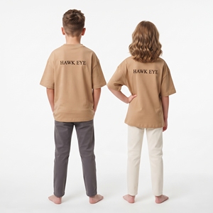 Haut de loisirs pour enfants à manches courtes, coupe ample et décontractée, épaules tombantes, col ras du cou côtelé, 100% coton jersey - Product Image 5