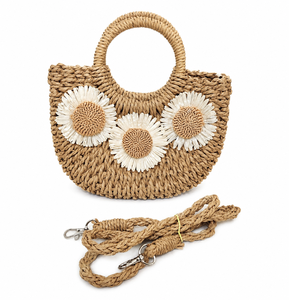 Bolso de Playa de Rafia Tejido a Mano de Lujo Personalizado con Diseño de Girasol y Margarita, Bolso de Hombro Cruzado de Media Luna con Correa para Mujer, Regalo de Verano - Product Image 2