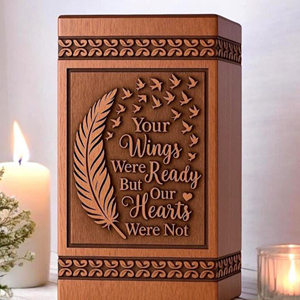 Engraved Rosewood Wing Urn: Pet/Human Ashes Keepsake Custom Memorial urn Memorial Keepsake by AYAANS - Product Image 1