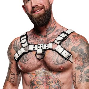 Harnais en cuir pour homme Dark Room Bulldog, blanc, avec sangles de poitrine réglables, en cuir de qualité supérieure, pour club - Product Image 5