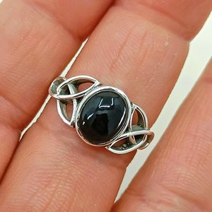 <b>Black</b> Onyx Celtic Knot Ring Sterling Silver Bezel Setting 14k Gold Plated <b>Rose</b> Gold Handmade Bohemian Style July Birthstone - Product Image 1