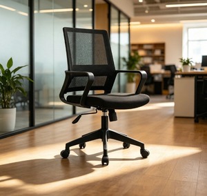 Modern Mesh Ergonomic <b>Office</b> <b>Chair</b> Fixed Armrests Built-In Headrest Adjustable Height <b>Swivel</b> Base Black Contemporary Design for - Product Image 1