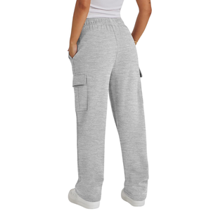 Pantalon de jogging cargo ample gris clair en molleton épais avec taille élastique pour femme – Coupe oversize et jambe large pour l'hiver - Product Image 2
