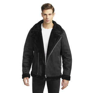<b>Men's</b> <b>Suede</b> Leather <b>Jacket</b> Moto Biker Style Turn-down Collar Zipper Closure Faux Fur Lining Winter Coat Solid Color - Product Image 5