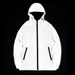Nouvelle veste réfléchissante de nuit taille unique, coupe-vent à double tissu avec capuche pour homme, style hip-hop, couleur unie sur le devant, en polyester, collection printemps - Product Image 2