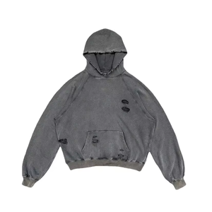Sweat à capuche surdimensionné personnalisé Ibex pour homme, gris uni, effet vieilli, en molleton bouclette, avec poches, style automne - Product Image 5