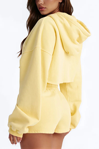 Ensemble de survêtement d'hiver pour femme, jaune, avec sweat à capuche court et pantalon long, léger, imprimé, style streetwear, taille élastique, coupe ample - Product Image 5