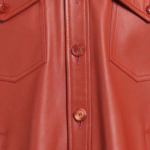 Men's Red Leather <b>Shirt</b> Long Sleeve Workwear Style Turn-down Collar Solid Color Casual <b>Shirt</b> Autumn Wear - Product Image 6