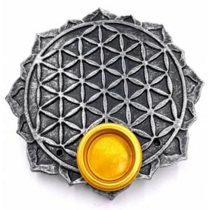 Brûleur d'encens en métal de style floral avec récupérateur de cendres – Support décoratif élégant pour la maison, le temple et la salle de méditation - Product Image 1