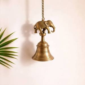 Carillon à vent en laiton contemporain en forme d'éléphant, décoration portable pour la maison - Product Image 1