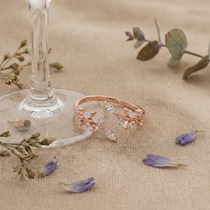 Rose Gold Leaf Moissanite Open <b>Ring</b> Nature Inspired Adjustable Vine <b>Ring</b> Minimalist Women Jewelry - Product Image 2