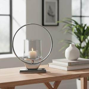 Candelabro Moderno de Metal Martillado con Cubierta de Vidrio, Centro de Mesa Geométrico Redondo para Decoración de Mesa de Boda - Product Image 5