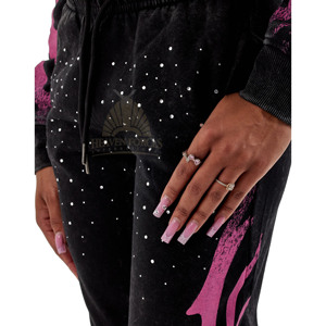 2026 Custom 350GSM Heavyweight French Terry Distressed Patch Rhinestone Streetwear Sweatpants <b>Stacked</b> Sweatpants For Girls - Product Image 4