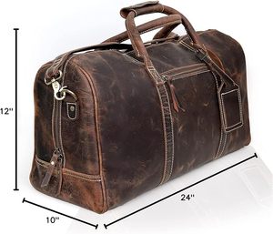 Sac de voyage unisexe en cuir véritable avec bandoulière réglable, grande capacité, style vintage, fermeture éclair - Product Image 4