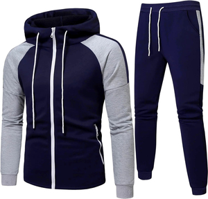 Men's Gray Full Zip Hooded <b>Tracksuit</b> Set Color Blocking Long Sleeve Casual Sportswear with Side Pockets Autumn Wear - Product Image 3