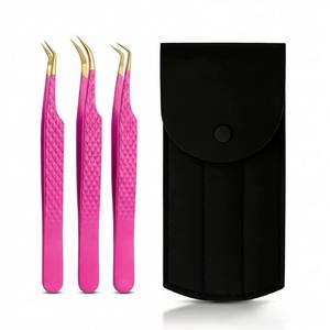 ชุดแหนบต่อขนตาแบบแม่นยำ สีชมพู ปลายหยักสแตนเลส พร้อมกล่องสีดำ - Product Image 6