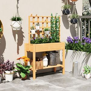 "Garden Supplies Wooden Raised <b>Planter</b> Bed with Trellis & Storage Shelf for <b>Vegetables</b> Flowers & Herbs" - Product Image 2