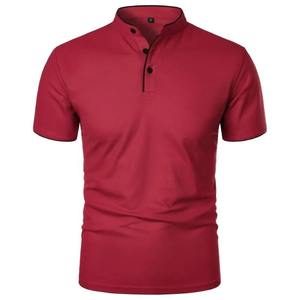 Camiseta de Punto de Manga Corta con Cuello Alto y Corte Ajustado para Hombre, Color Sólido, Estilo Casual, Largo Regular - Product Image 5