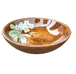 Bol en bois émaillé imprimé motif floral, plat de service rond artisanal pour aliments, vaisselle rustique, article de cuisine et de salle à manger - Product Image 1