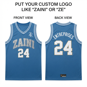 Camiseta de Baloncesto para Hombre, 180 GSM, Tela de Malla de Poliéster Premium, Azul y Blanco, Ribete Acanalado, Bordado Personalizado, Uniforme de Juego de Equipo - Product Image 1