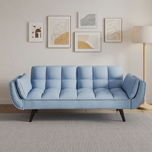 57\" Blue Sofa Bed with Soft Two Armrests and Comfortable Throw <b>Pillow</b> for <b>Small</b> Apartment Bedrooms - Product Image 3