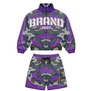 Ensemble veste coupe-vent et short camouflage avec logo de marque personnalisé, imprimé graphique, streetwear, vêtements de sport deux pièces, unisexe - Product Image 1