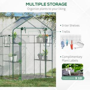 Mini serra idroponica walk-in con ingressi ventilati, scaffalature a più livelli in PE e acciaio-plastica per l'organizzazione della crescita delle piante in giardino - Product Image 5