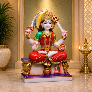 Statue de Santoshi Mata en marbre de qualité supérieure avec épée et trishul |   Marbre Santoshi Maa Murti, Idole de la déesse sculptée à la main pour la maison et le temple - Product Image 2