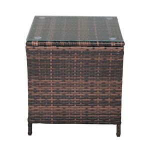 Tavolino da Esterno 6088352 con Superficie in Vetro, Struttura in Ferro Marrone Sfumato e Rattan - Elegante Tavolino Laterale da Esterno - Product Image 5