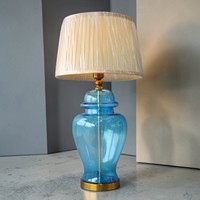 Lampu Meja Kaca Biru Kap Lampu Kain Beige Sederhana Tradisional Dekoratif Pencahayaan Ruang Tamu E27 LED AC 110V-265V Saklar