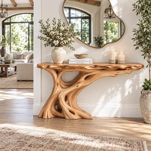 Console d'entrée en bois, table d'appoint étroite de style farmhouse, table derrière le canapé, buffet haut de gamme en bois massif de style Wabi Sabi - Product Image 1