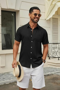 Chemise Homme Imprimée Fraîche à Manches Courtes, Motif Floral Tropical, Décontractée, Boutonnée, Couleurs Vives, Idéale Plage et Été - Product Image 6