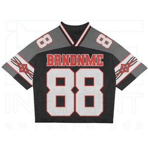 เสื้อฟุตบอลเรโทรสั่งทำโลโก้ขายส่ง เสื้อเจอร์ซีย์ตาข่ายโพลีเอสเตอร์ระบายอากาศ ทรงโอเวอร์ไซส์ ไหล่ตก ทรงบ็อกซี่ เสื้อยืดกีฬาผู้ชาย - Product Image 1