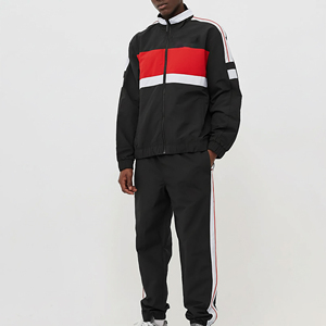 Unisex Winter Streetwear Hooded Printed Panel Tracksuit Cotton Nylon 2 Piece Heavy Duty <b>Set</b> - Product Image 1