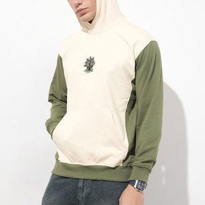 Men's Hooded Raglan Sleeve Sweatshirt Embroidered <b>Tree</b> Logo Cream Green Cotton French Terry Casual Autumn Wear Hooded - Product Image 2