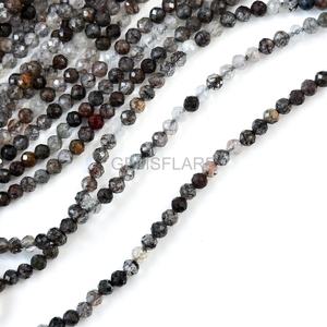 Cuentas facetadas de cuarzo rutilado negro natural de 2 mm, cuentas de rutilo negro para la fabricación de joyas, piedras preciosas microfacetadas al por mayor - Product Image 2