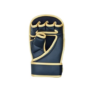 Gants de MMA en cuir noir de qualité supérieure avec bordure dorée, fermeture auto-agrippante, pour grappling, arts martiaux professionnels, sparring et boxe - Product Image 4