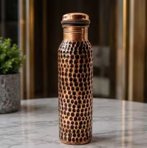 Copper Water Bottle Honeycomb Design 1000ml Portable Travel <b>Drinkware</b> With Lid Vintage Style - Product Image 1