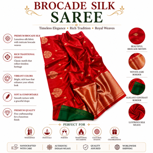 Sarees de Brocado de Seda 100% Premium, Diseños Tejidos Ricos, Resistentes a la Abrasión, Peso Medio, Elegancia Tradicional, Ropa Festiva, Venta al Por Mayor - Product Image 6