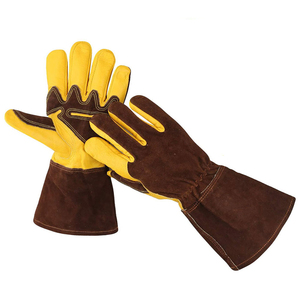 Leather Safety Gloves Yellow Brown Thermal Elbow Four Seasons Breathable Outdoor Worker Use Plain Style Unlined - Product Image 1
