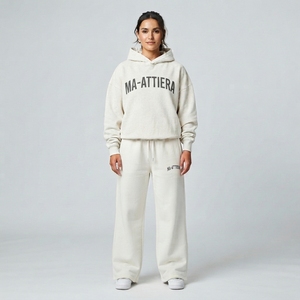 Conjunto de Sudadera con Capucha Extra Grande y Pantalones Anchos de Felpa para Mujer, Dos Piezas de Algodón, Ropa Deportiva Urbana, OEM ODM - Product Image 1